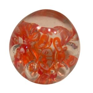 Hand Blown Glass Paperweight Orange Swirl Bubbles‎ Art Decor Sphere